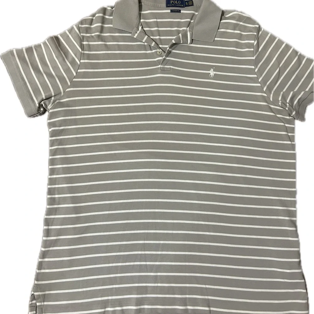 Men's  XL casual Polo by Ralph Lauren Gray/ White Striped Shirt Closet staple